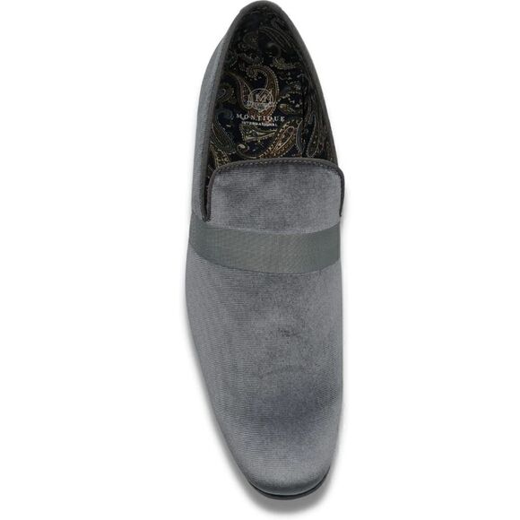 MONTIQUE MEN'S SOLID VELVET GREY FASHION SLIP-ON SHOE S91. - Picture 3 of 3